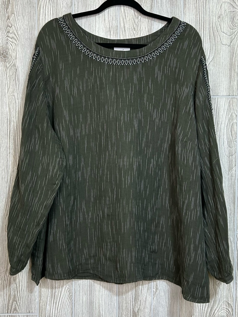 J Jill Olive Green Embroidered Beaded Long Sleeve Cotton Tunic Blouse Top 3X